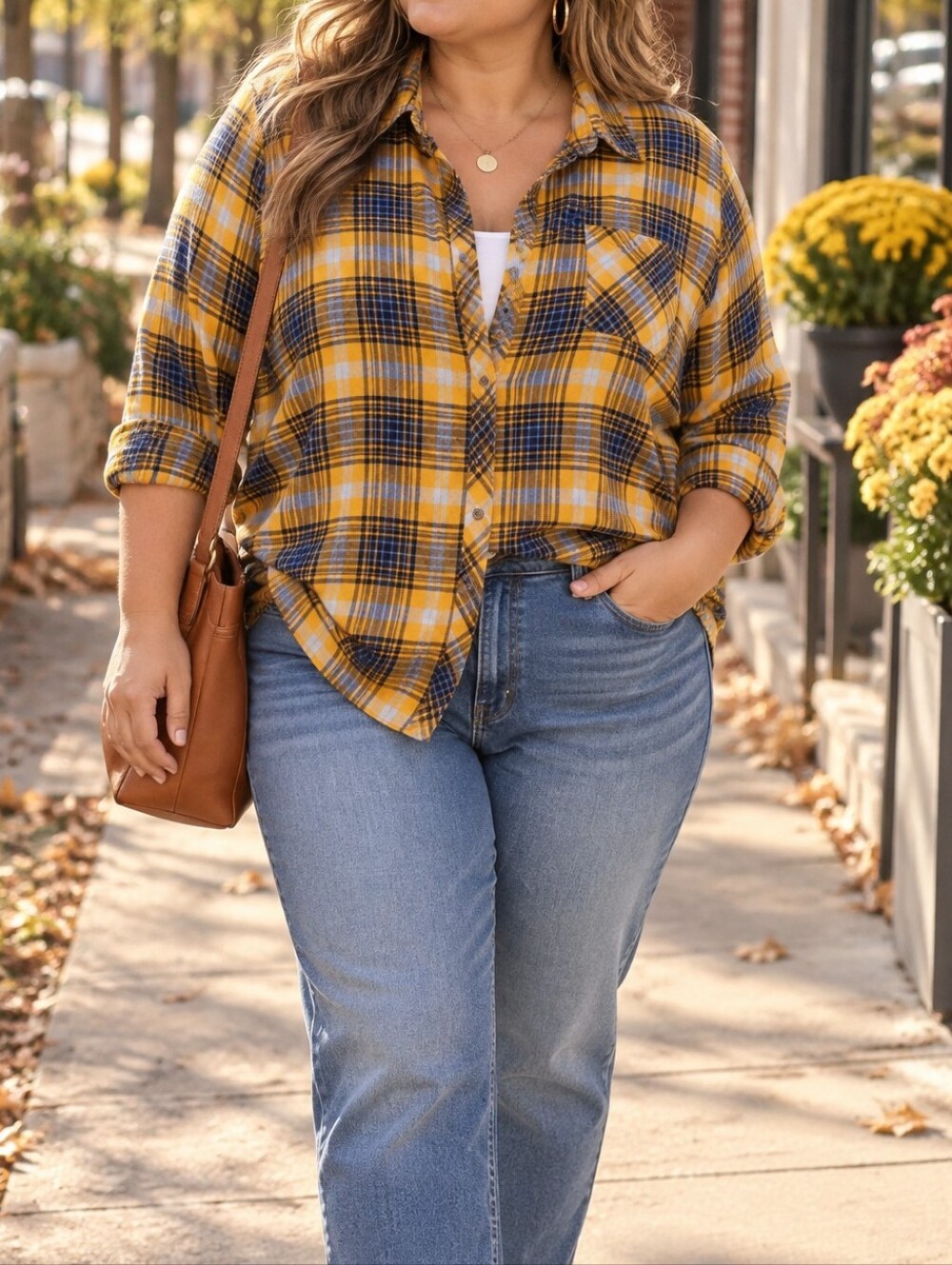 Workshop Republic Clothing Yellow Plaid Button Down Shirt Casual Fall